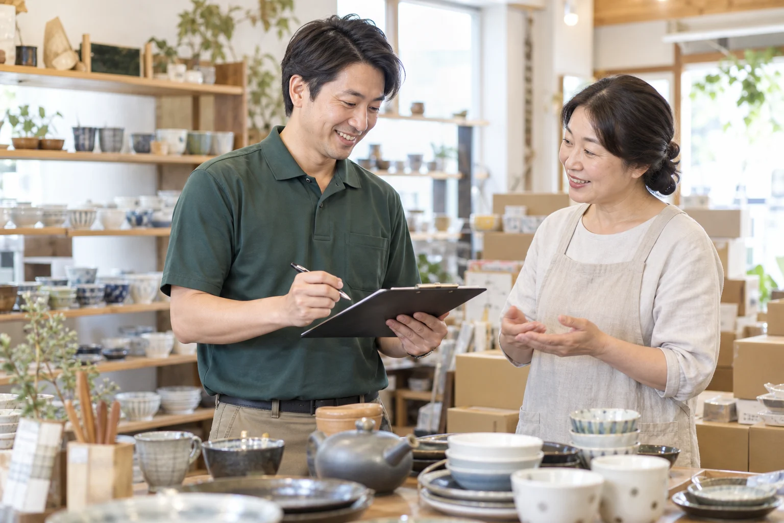 買取の相談をする店主と担当者のサービスイメージ