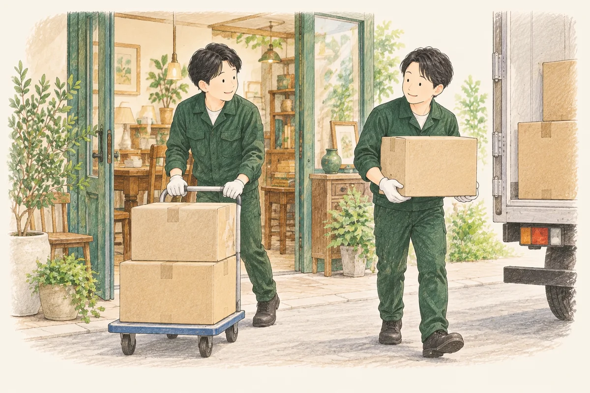 買取品を運び出すスタッフ