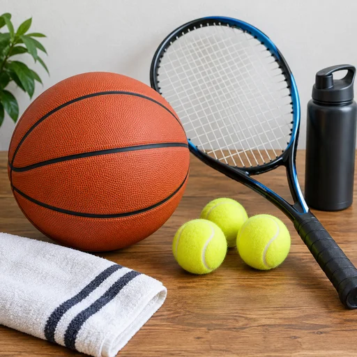 買取対象品目のイメージ：ボールとラケットなどのスポーツ用品